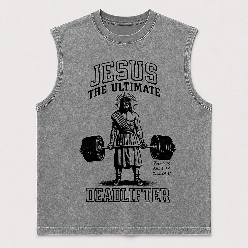 Jesus The Ultimate Deadlifter Barbell Weightlifting Bible Verse Christian Gym Faith Christian Tank Top - product image 1