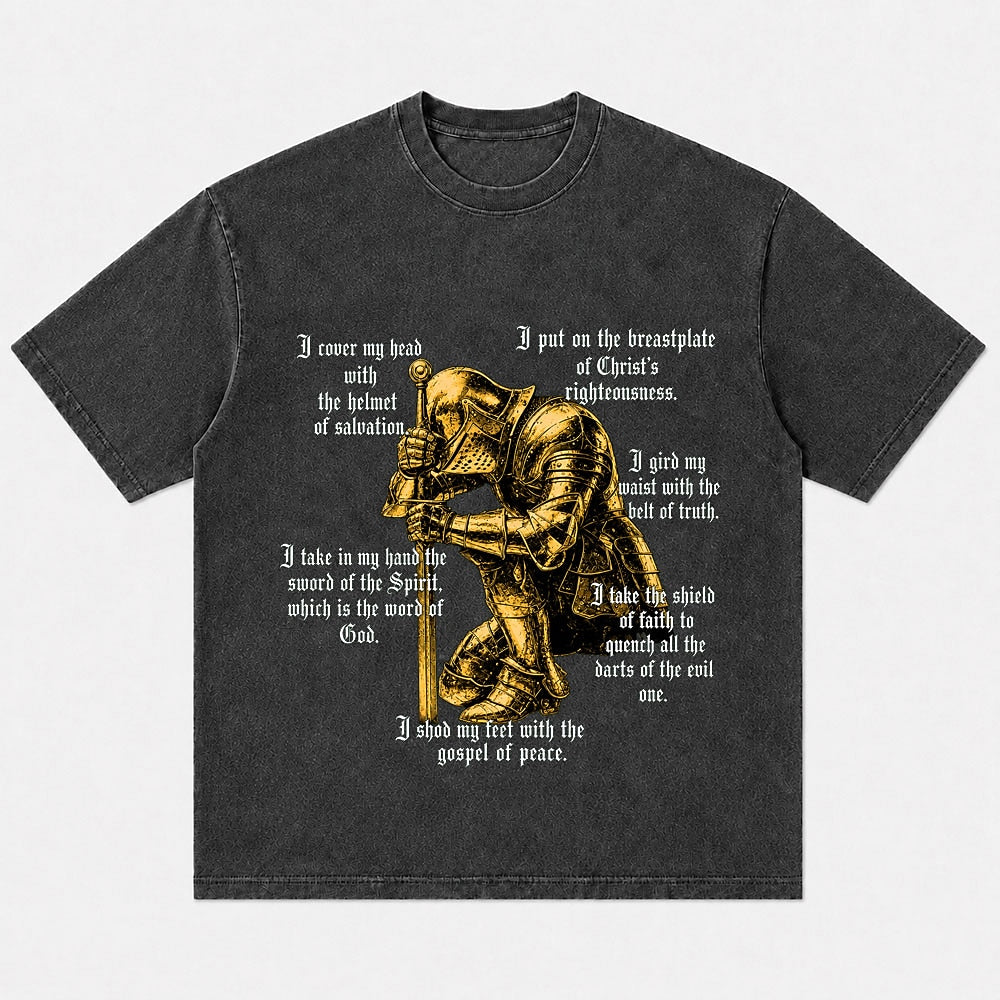 Armor of God kneeling knight Christian graphic T-shirt