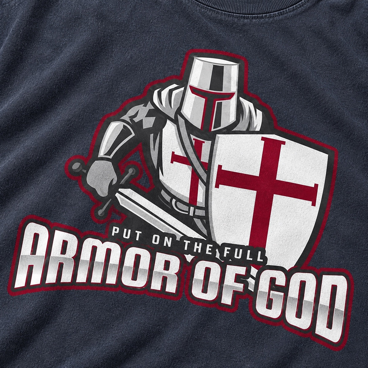 Put On the Full Armor of God Knight washed cotton T-shirt, print detail view 4