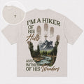 I'm A Hiker of His Hills And A Witness of His Wonders Quote with Handprint Mountain River Cross Christian T-Shirt - product image 1