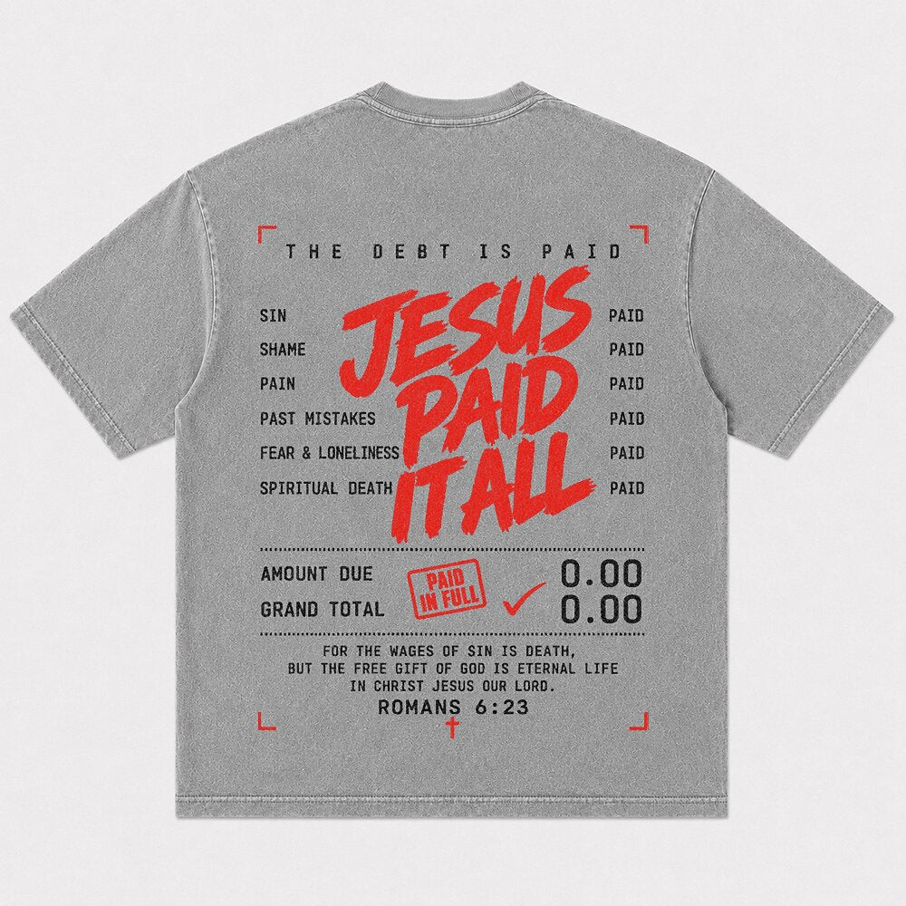 Jesus Paid It All receipt graphic cotton T-shirt, product view 6