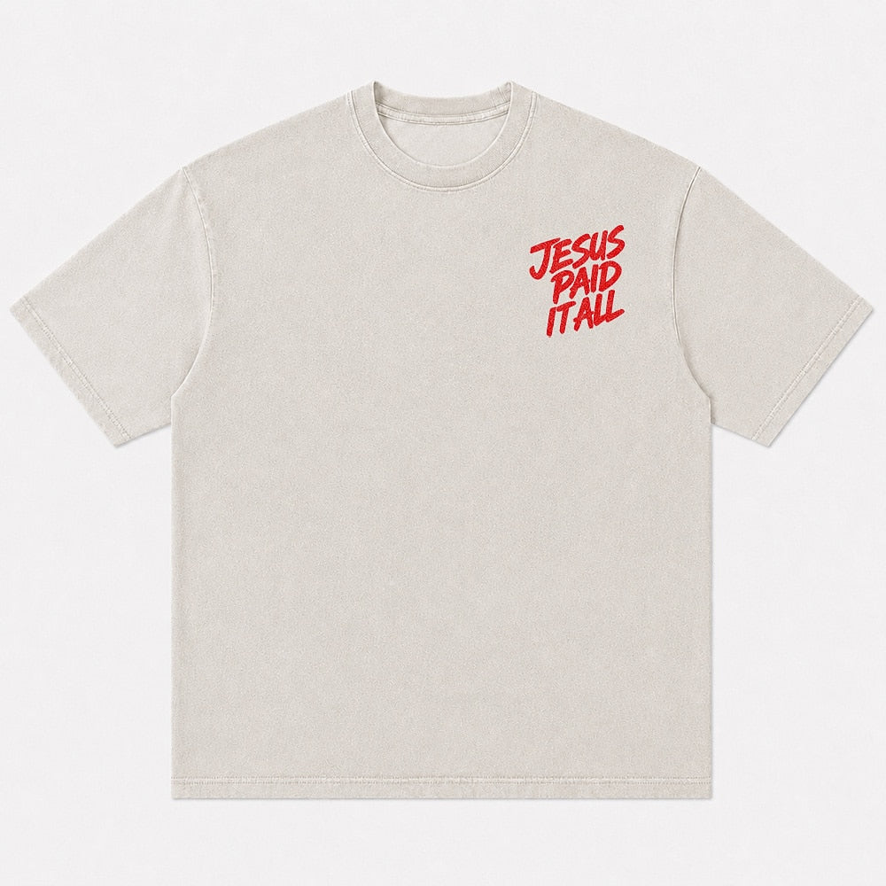 Jesus Paid It All Romans 6:23 cotton T-shirt, additional product detail view