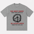 Three crosses and crown of thorns graphic cotton T-shirt, product view 1