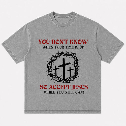 Three crosses and crown of thorns graphic cotton T-shirt, product view 1