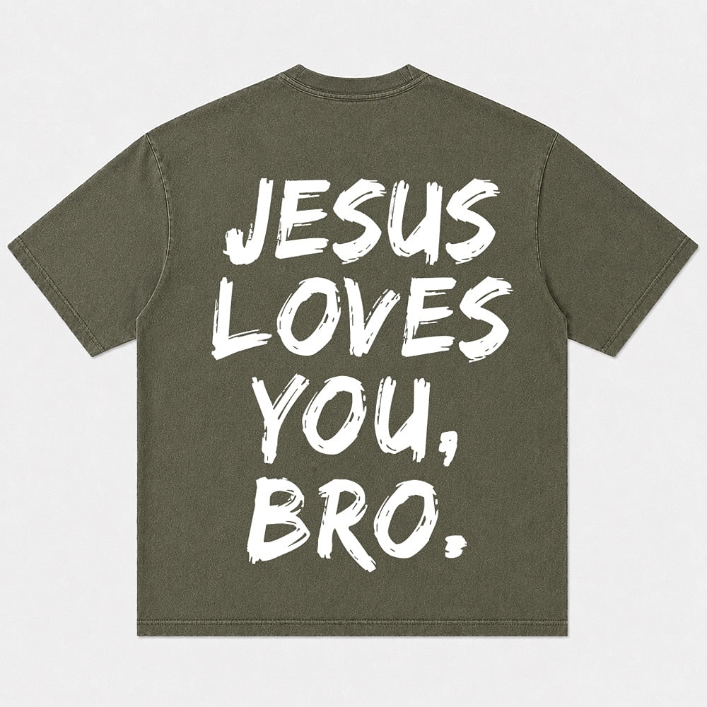 Jesus Loves You Bro washed cotton T-shirt, product view 2