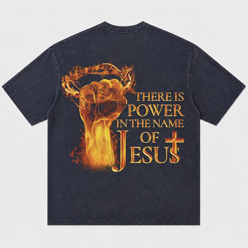 There Is Power in the Name of Jesus Fire Fist Crown of Thorns Christian T-Shirt - product image 3