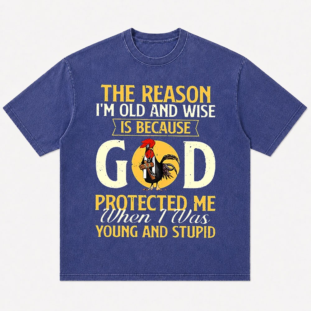 God Protected Me When I Was Young And Stupid Rooster Holding Cross Christian Faith Self Deprecating Humor Christian T-Shirt - product image 6