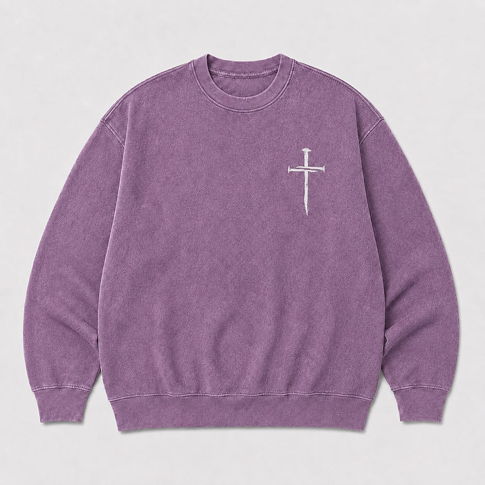Nail cross Christian graphic on Black washed sweatshirt