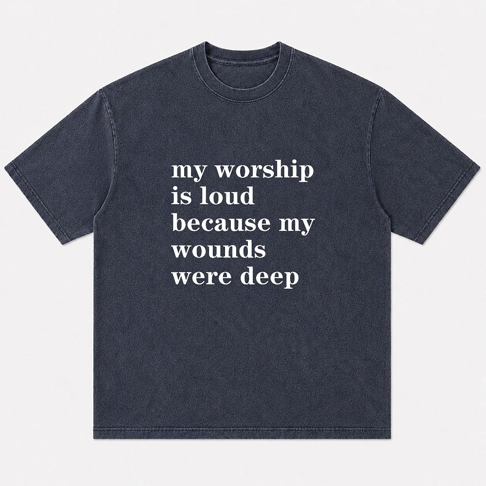 My Worship Is Loud washed cotton T-shirt, product view 4