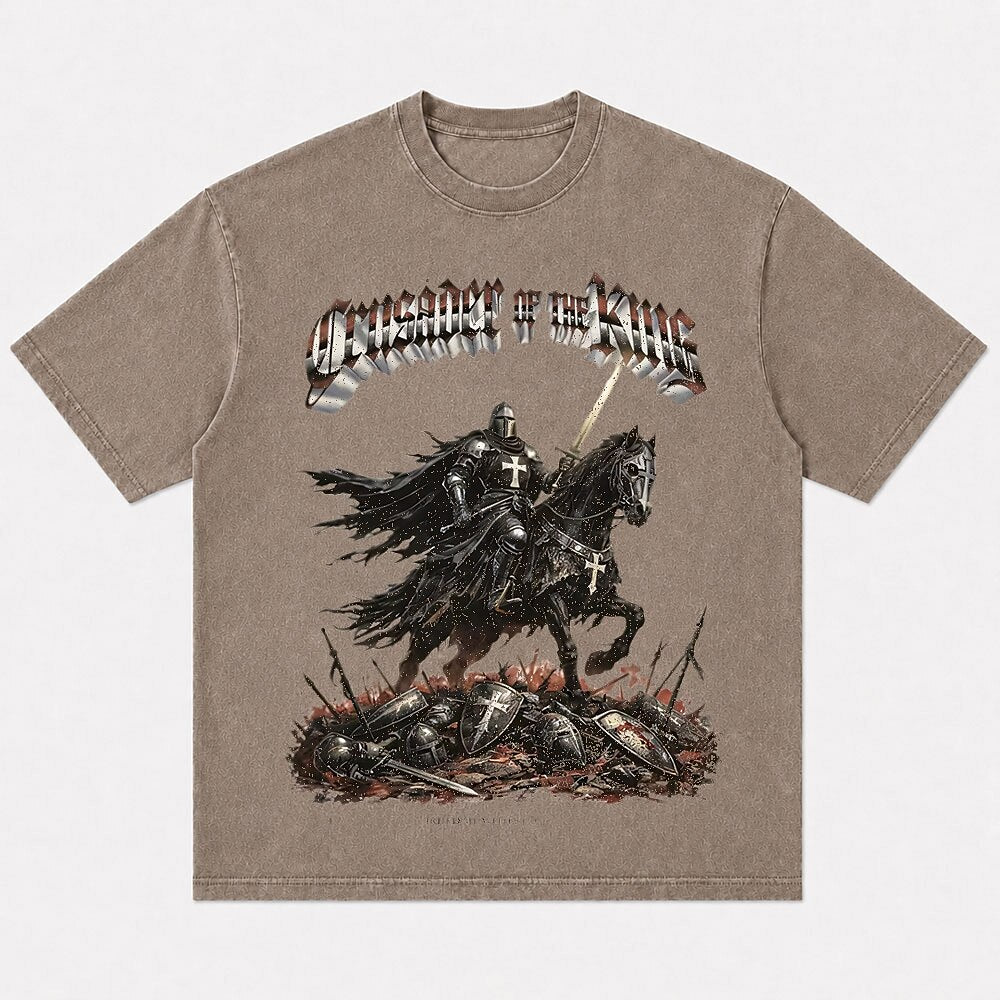 Crusader knight on horseback graphic cotton T-shirt, product view 6