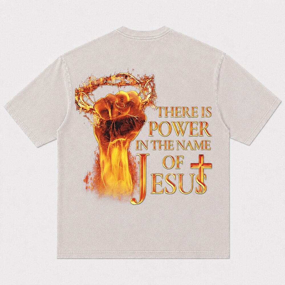There Is Power in the Name of Jesus Fire Fist Crown of Thorns Christian T-Shirt - product image 4
