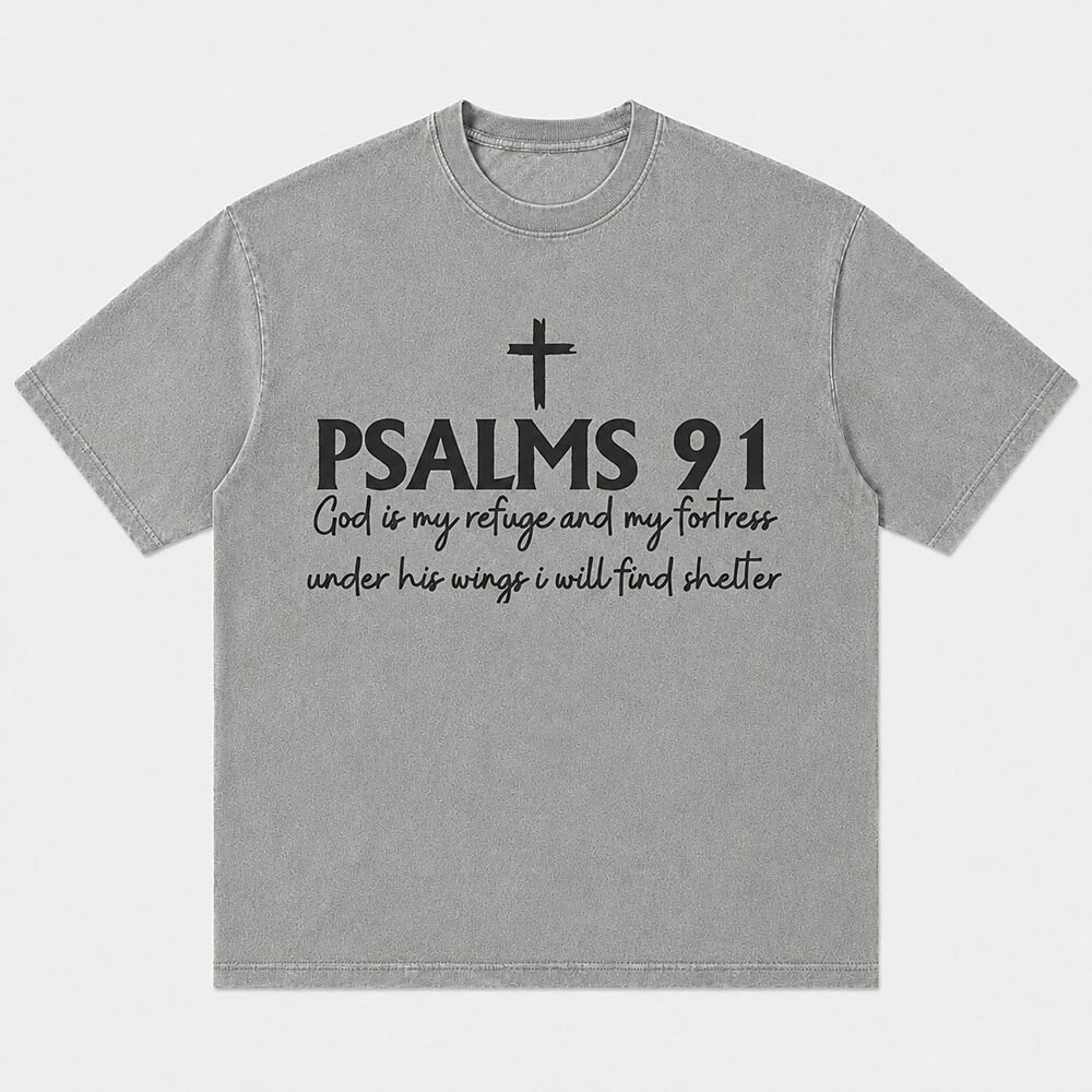 Psalms 91 God Is My Refuge And My Fortress under His Wings I Will Find Shelter Bible Verse Cross Christian T-Shirt - product image 6