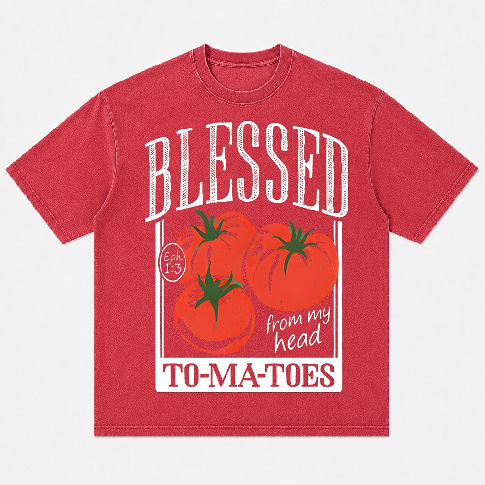 Blessed From My Head To-Ma-Toes tomato graphic cotton T-shirt, product view 4
