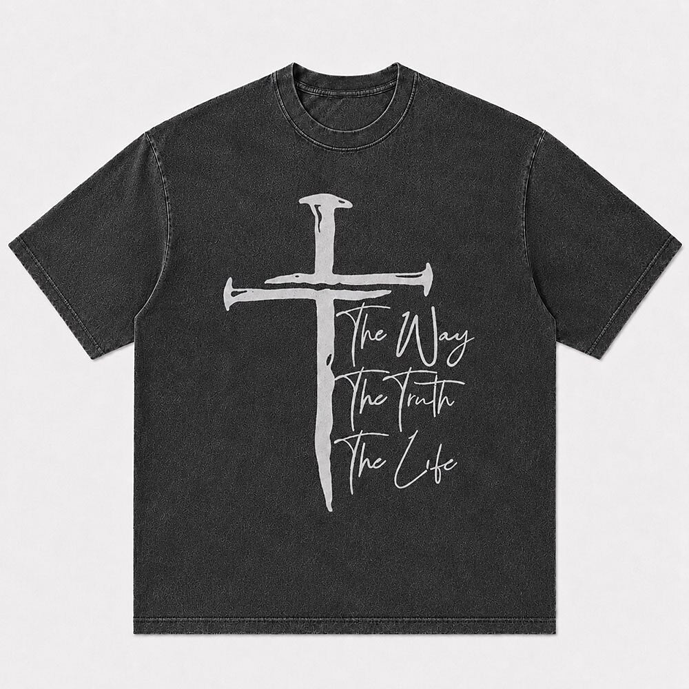 Nail Cross with The Way The Truth The Life Bible Quote Christian T-Shirt - product image 6