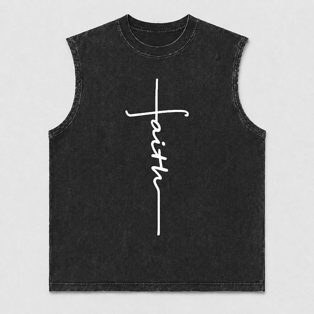 Faith Written As A Cross Minimalist Script Lettering Christian Tank Top - product image 4