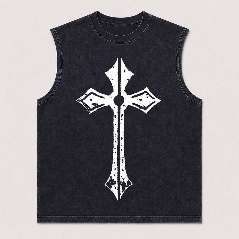 Gothic Ornate Pointed Cross Distressed Symbol Gothic Rock Christian Faith Christian Tank Top - product image 1