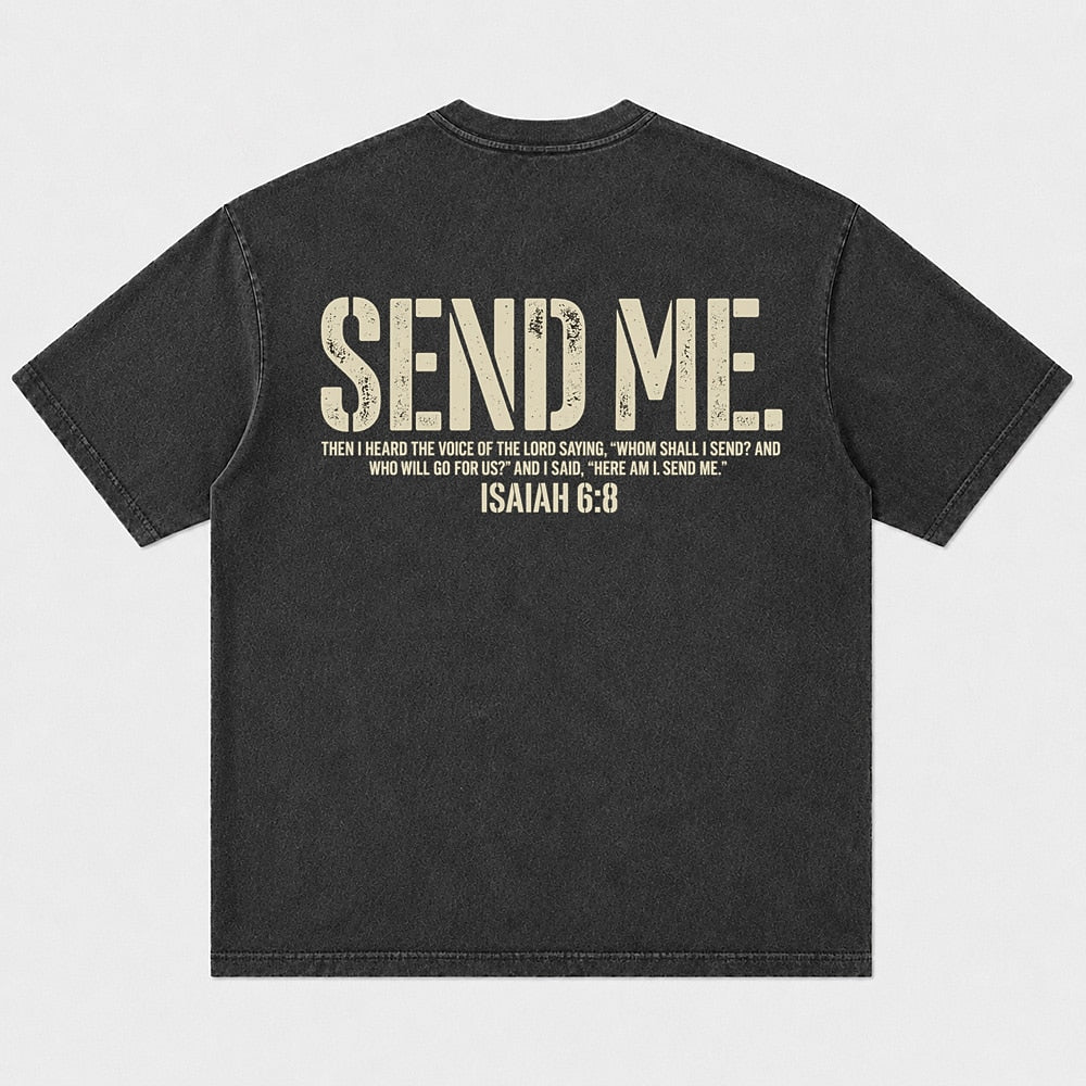 Send Me Isaiah 6:8 washed cotton T-shirt, product view 1