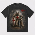 Medieval Crusader Kneeling Templar Knight in Armor with Sword Red Cross Shield Christian T-Shirt - product image 6