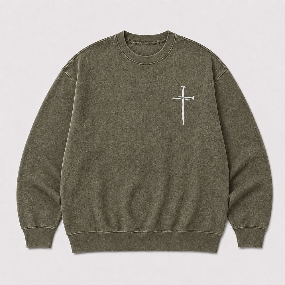 Nail cross Christian graphic on Black washed sweatshirt
