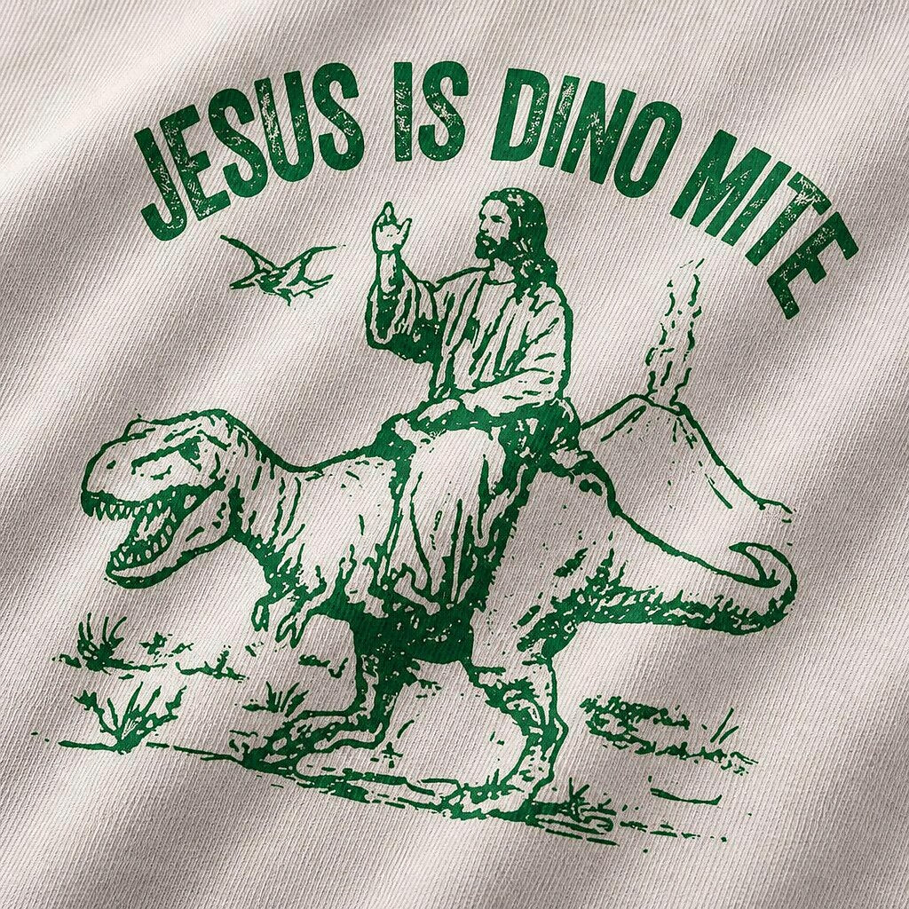 Jesus Is Dino-Mite dinosaur Christian graphic T-shirt