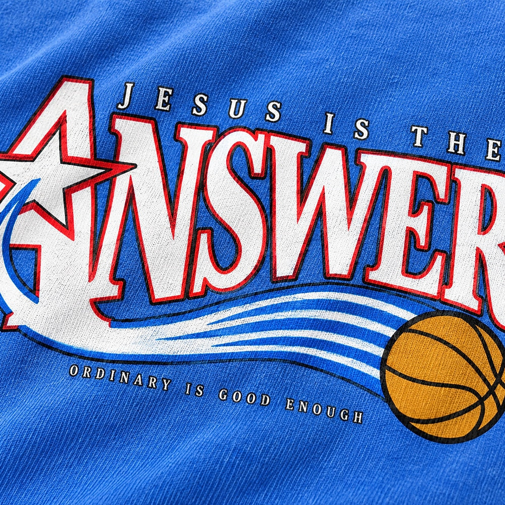 Jesus Is the Answer Basketball cotton T-shirt, additional product detail view
