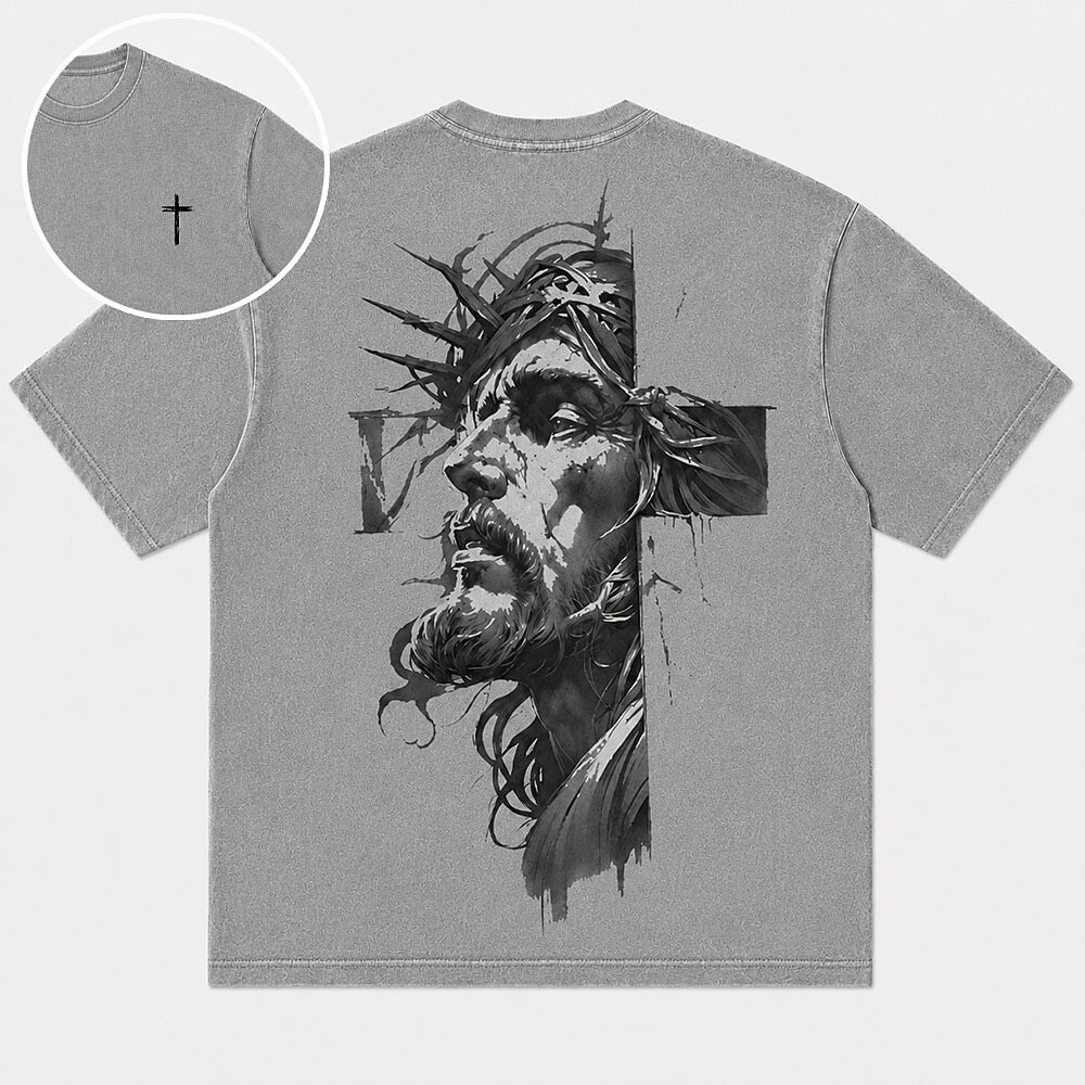Jesus Profile with Crown of Thorns on Cross Christian T-Shirt - product image 1