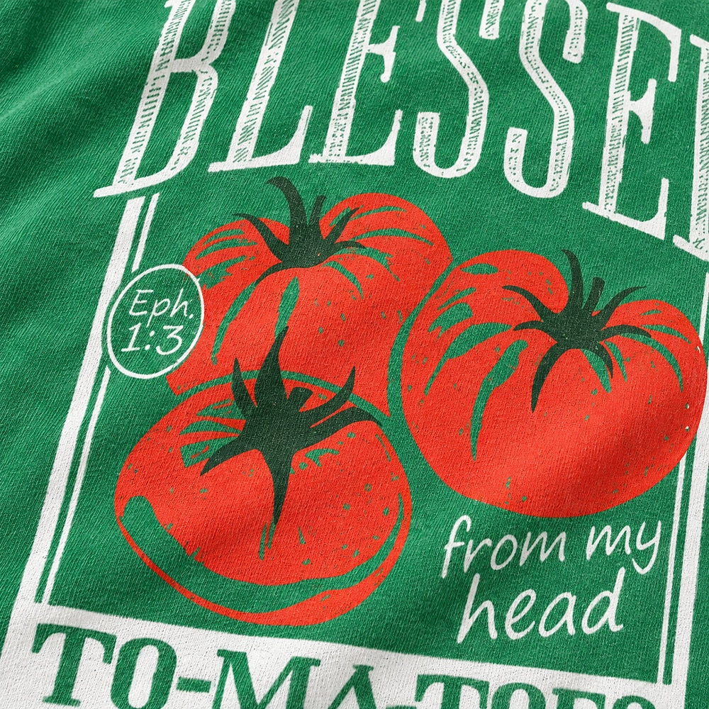 Blessed From My Head To-Ma-Toes Tomato cotton T-shirt, additional product detail view