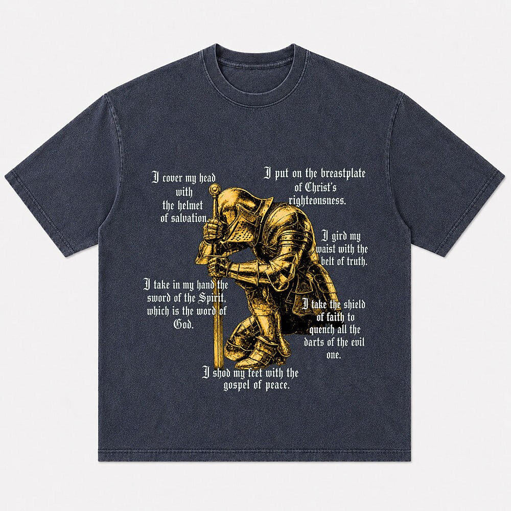 Armor of God kneeling knight Christian graphic T-shirt