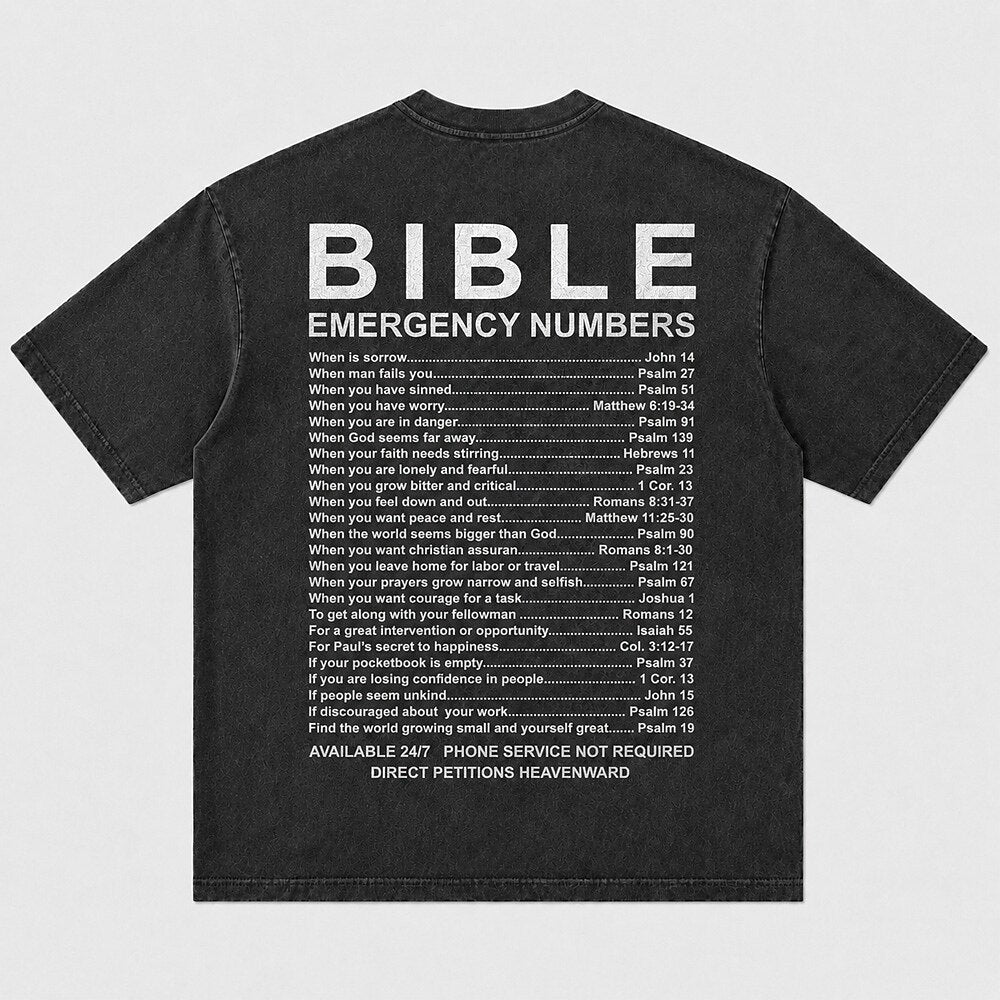 Bible Emergency Numbers Scripture Reference List Christian Faith Humor Vintage Christian T-Shirt - product image 7