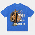 There Is Power In The Name Of Jesus Lion Of Judah Lamb Wooden Cross Christian Faith Realistic Vintage Christian T-Shirt - product image 1