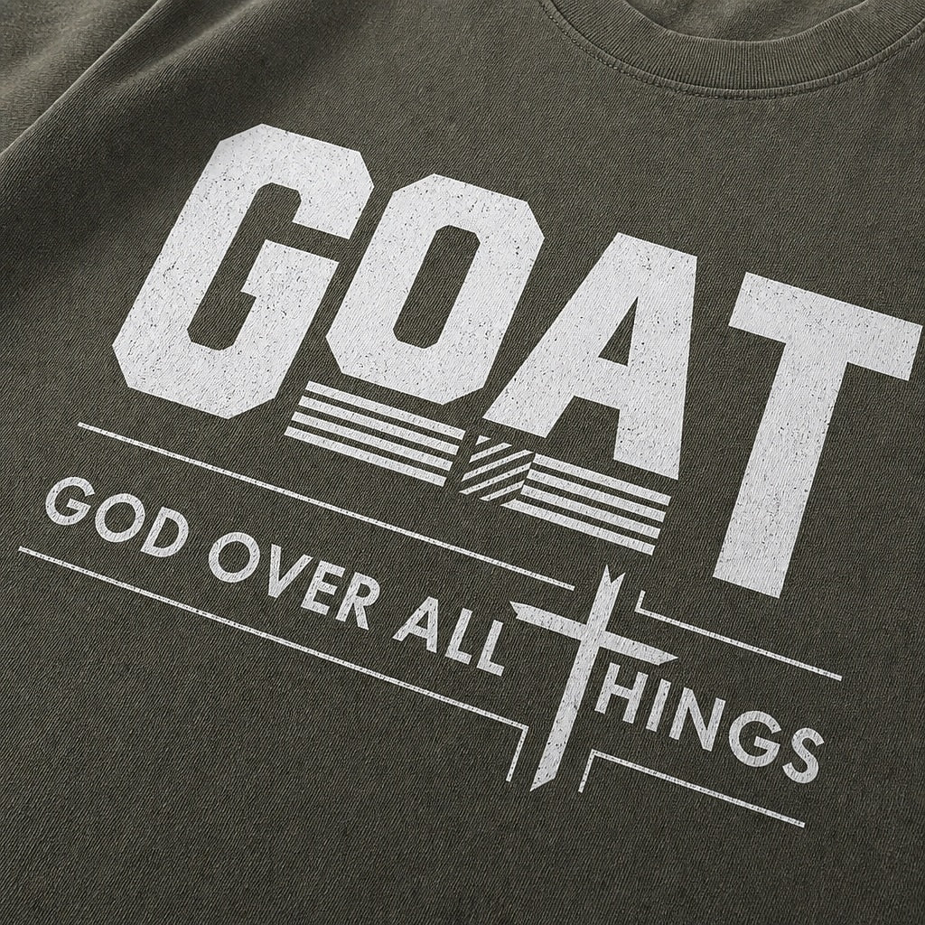 GOAT God Over All Things washed cotton T-shirt, print detail view 4