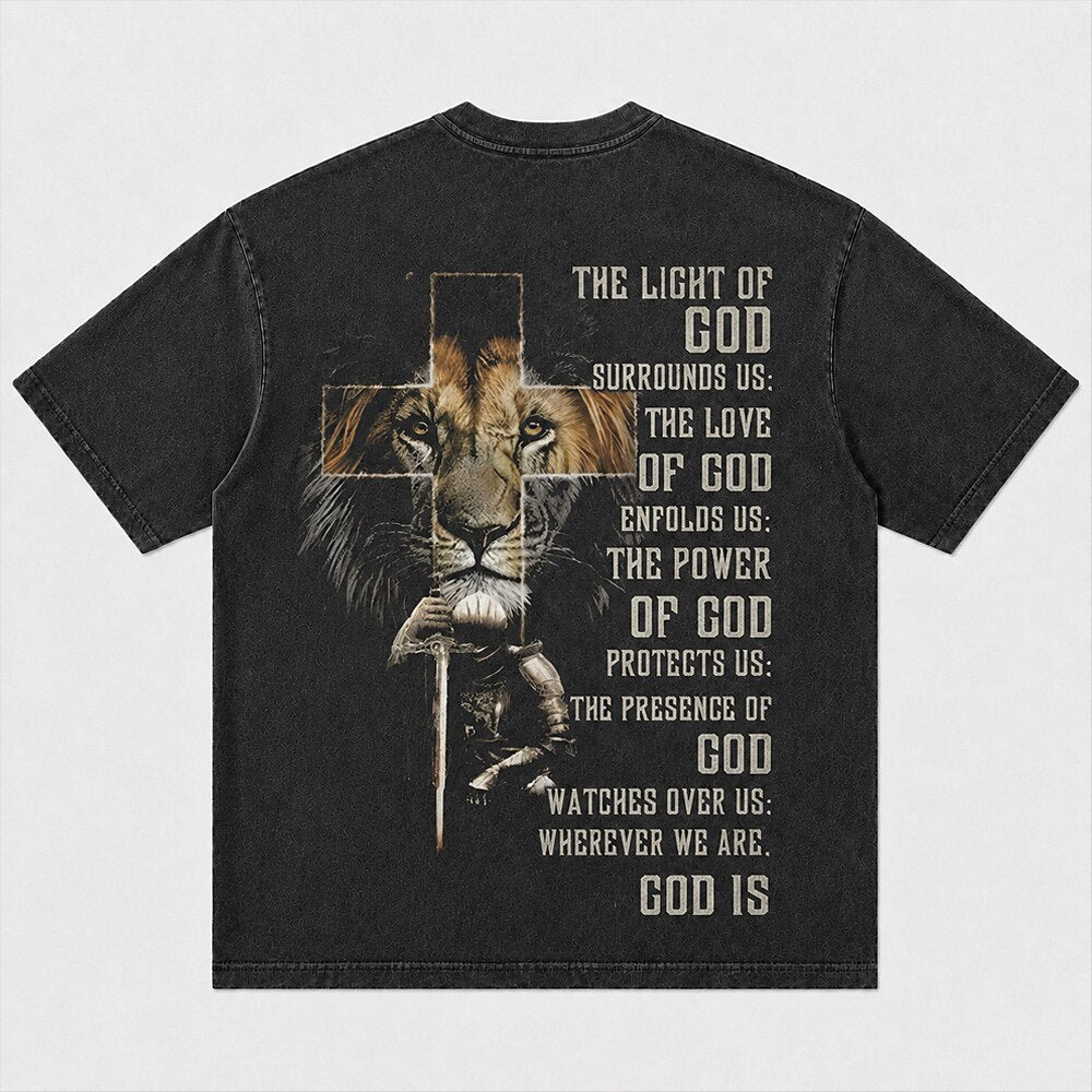 The Light of God Surrounds Us Lion Cross Knight Christian T-Shirt - product image 7