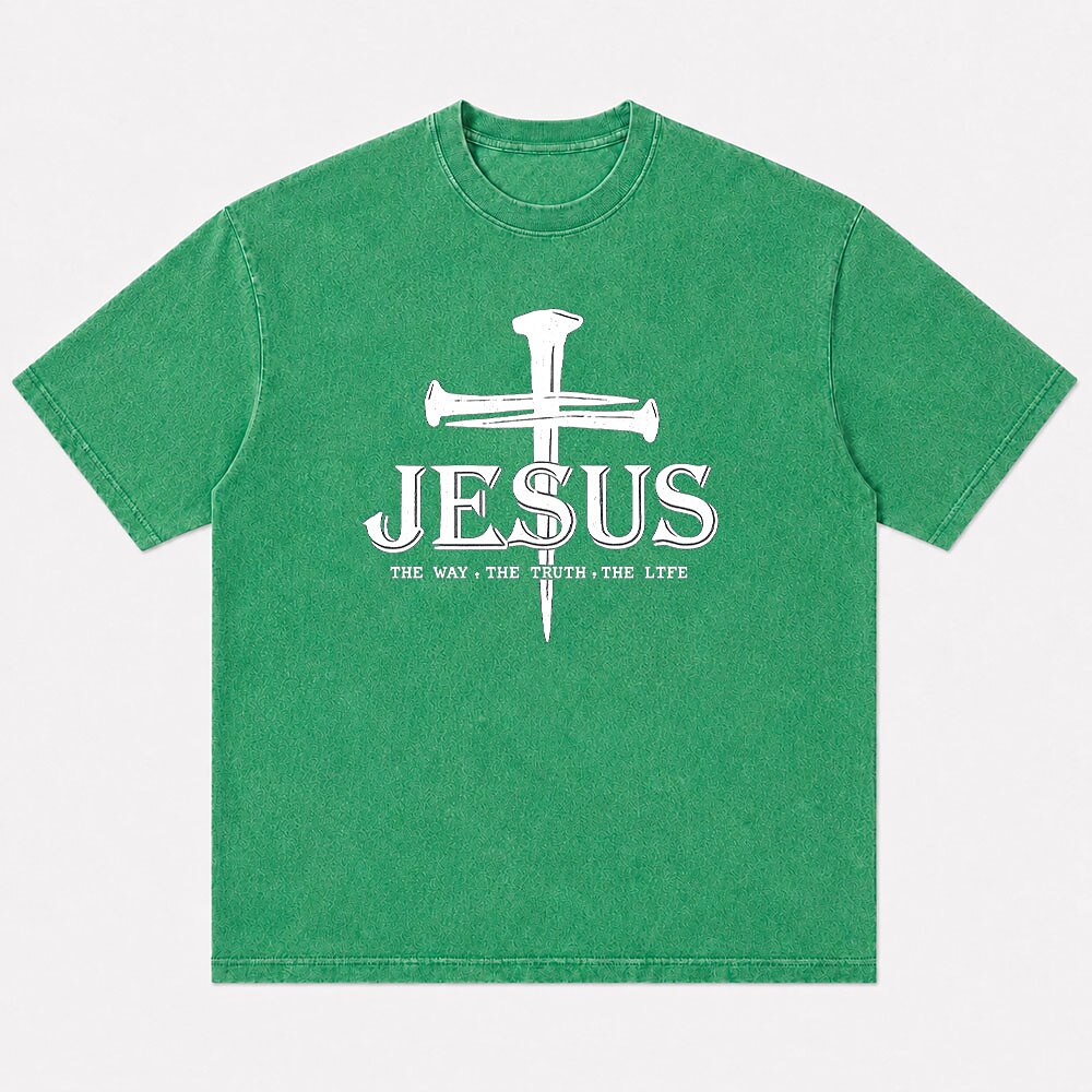 Faith Jesus The Way The Truth The Life Quote with Cross Nails Christian T-Shirt - product image 4