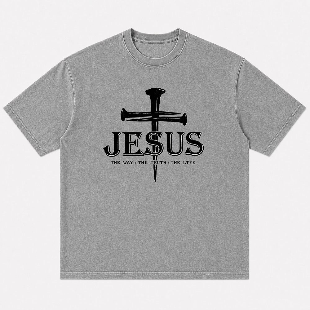 Faith Jesus The Way The Truth The Life Quote with Cross Nails Christian T-Shirt - product image 6