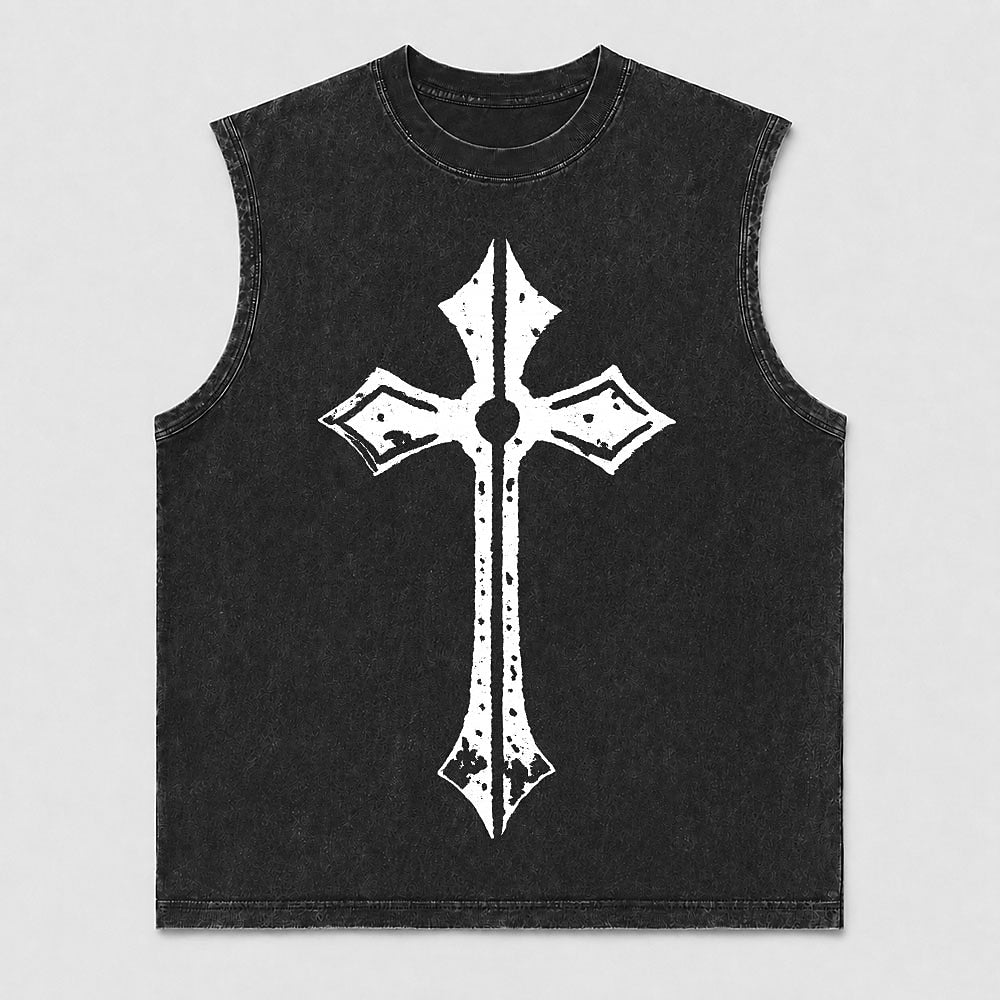 Gothic Ornate Pointed Cross Distressed Symbol Gothic Rock Christian Faith Christian Tank Top - product image 4