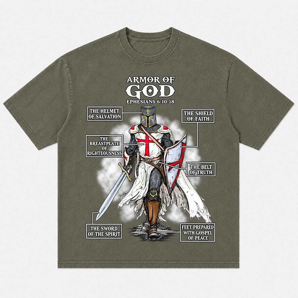 Armor of God Knight Ephesians 6:10-18 washed cotton T-shirt, product view 6