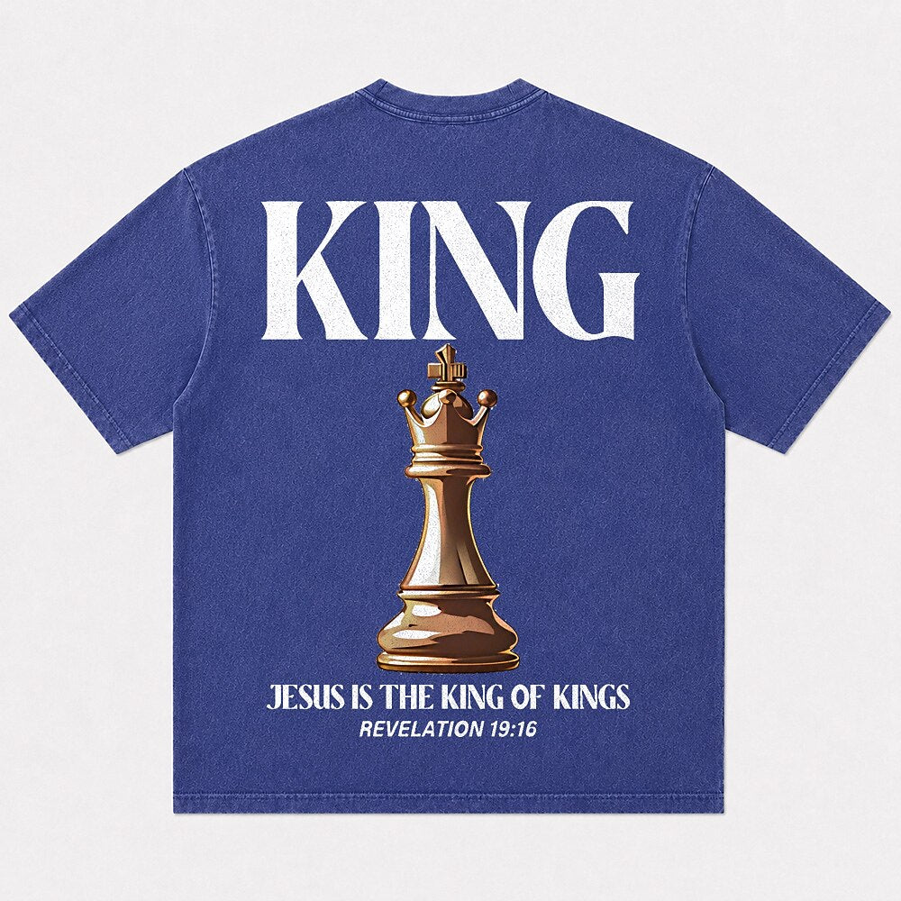 Chess king and Jesus Is the King of Kings lettering cotton T-shirt, product view 4