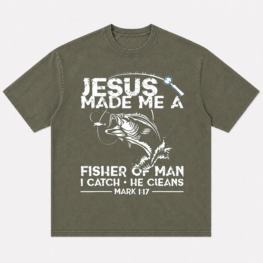Jesus Made Me a Fisher of Man Fishing Mark 1:17 Christian T-Shirt - product image 5