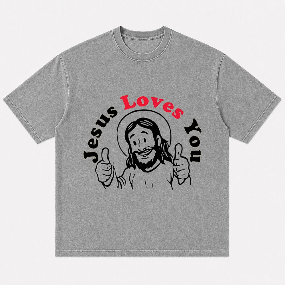 Jesus Loves You thumbs-up Christian graphic T-shirt
