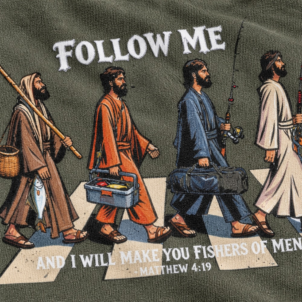 Follow Me Fishers of Men Matthew 4:19 cotton T-shirt, additional product detail view