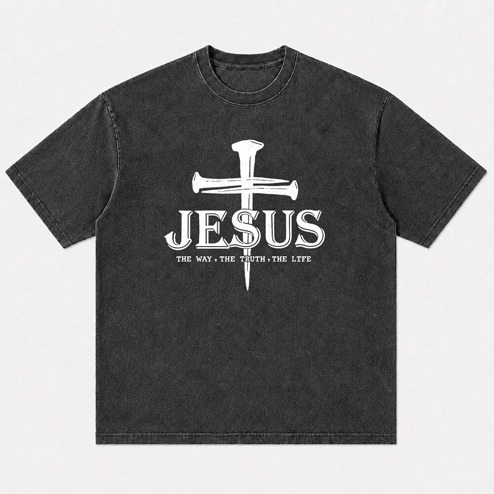 Faith Jesus The Way The Truth The Life Quote with Cross Nails Christian T-Shirt - product image 5