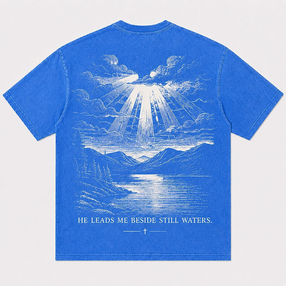 He Leads Me Beside Still Waters Psalm 23:2 T-Shirt - Black product image