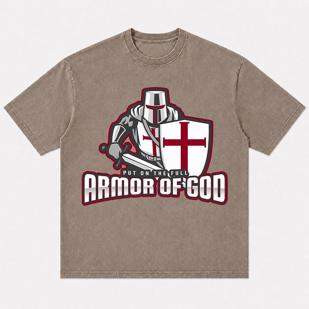 Put On the Full Armor of God Knight washed cotton T-shirt, product view 5