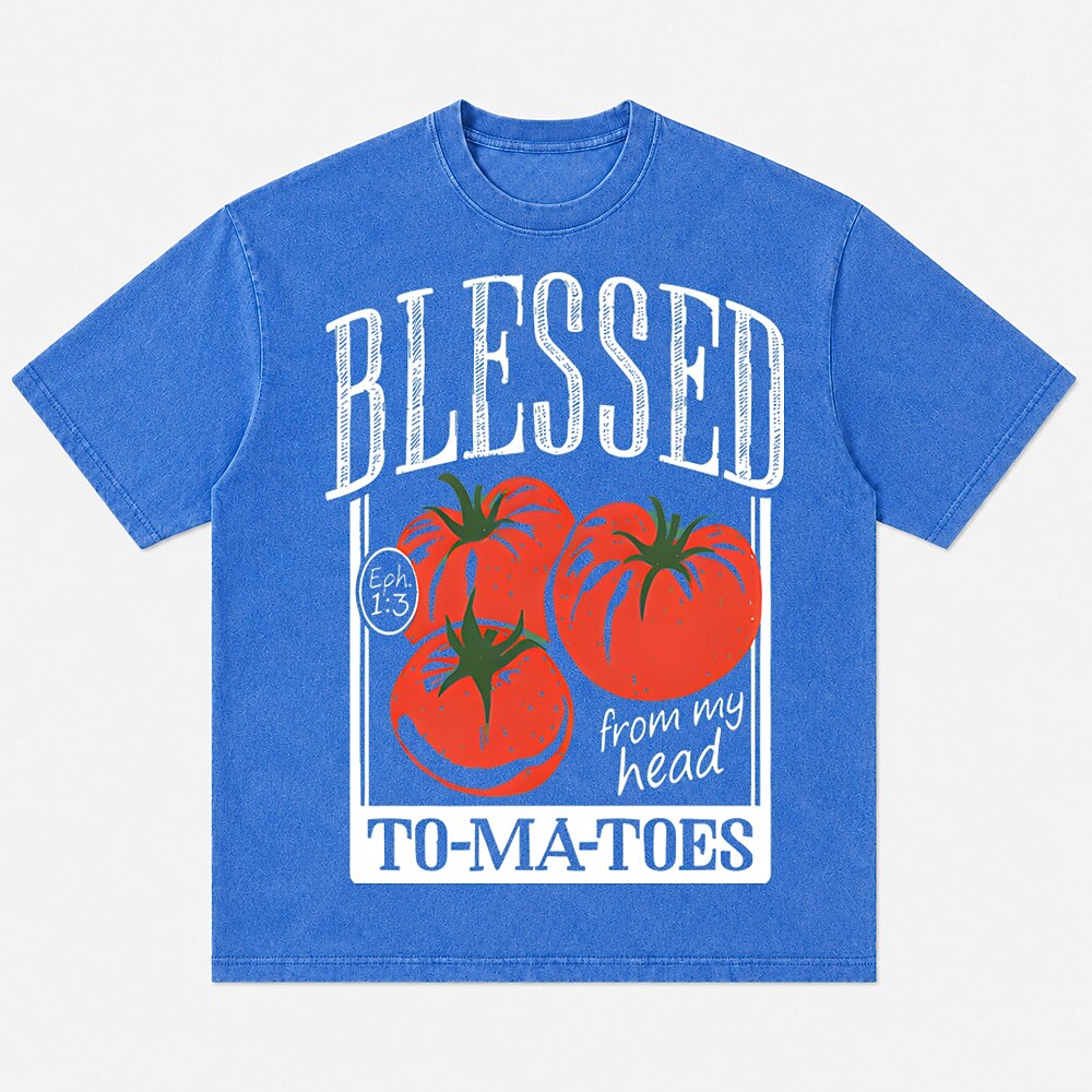 Blessed From My Head To-Ma-Toes tomato graphic cotton T-shirt, product view 5