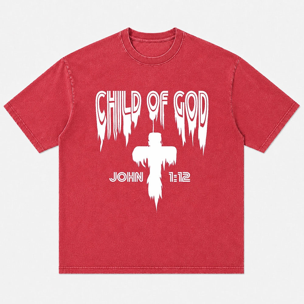 Child of God John 1:12 washed cotton T-shirt, product view 5