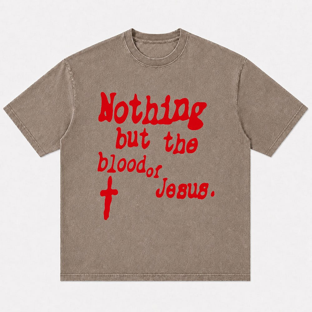 Nothing but the blood of Jesus red typography cotton T-shirt, product view 5