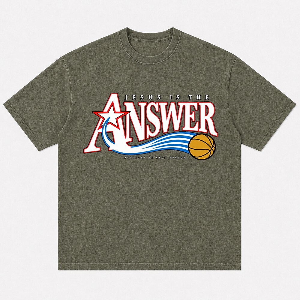 Jesus Is the Answer basketball graphic cotton T-shirt, product view 5