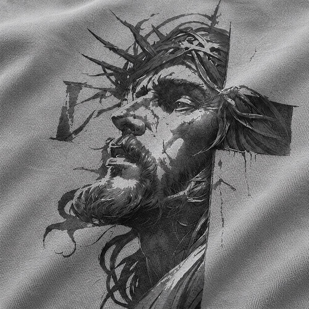 Jesus Profile with Crown of Thorns on Cross Christian T-Shirt - product image 2