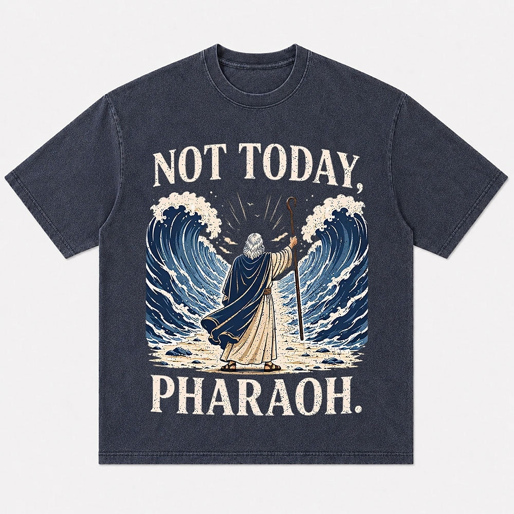 Moses parting the sea and Not Today Pharaoh lettering cotton T-shirt, product view 1
