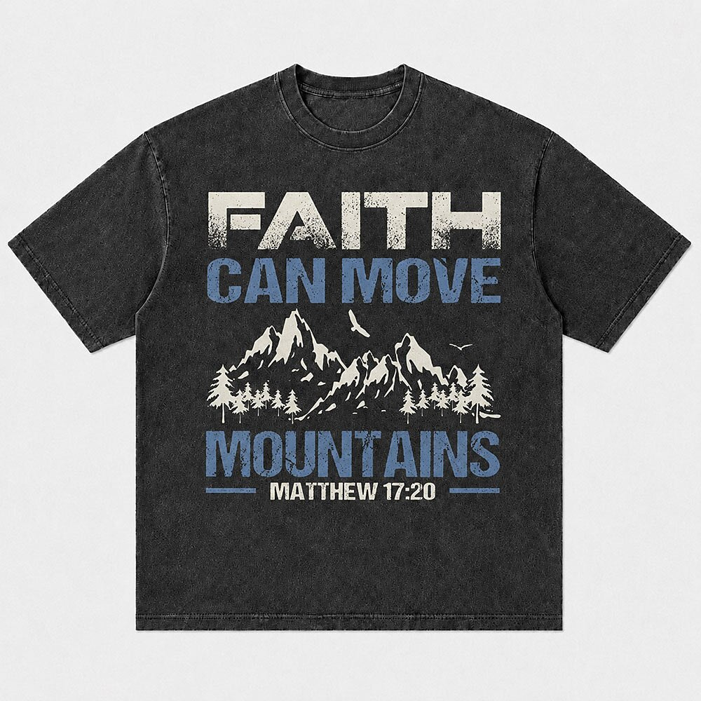 Faith Can Move Mountains Matthew Bible Verse with Pine Trees Christian T-Shirt - product image 6